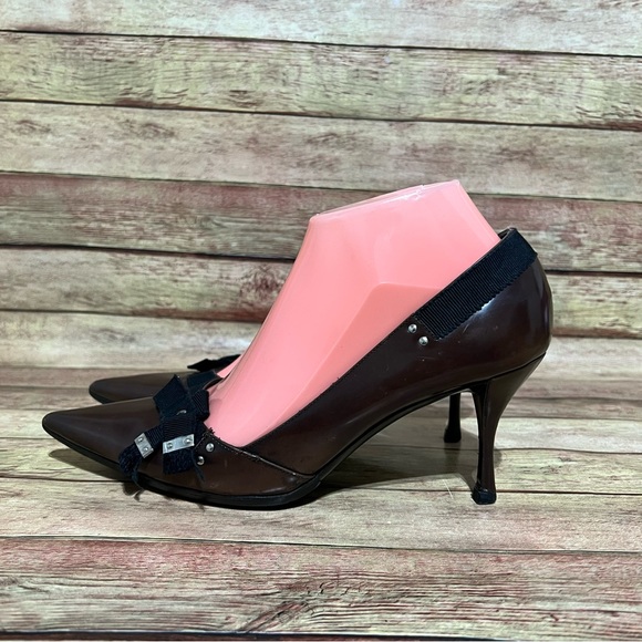 Prada Brown Patent Leather Pointer Heels Y2K - Picture 1 of 8